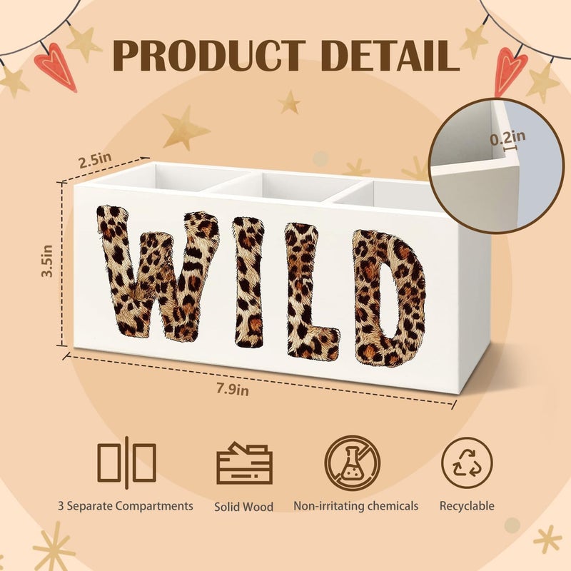 KBRCT Leopard Print WILD Western Wooden Utensils Holder, Rustic Farmhouse Cheetah Animal Print Wood Cooking Utensil Holder Organizer for Kitchen Countertop Counter Decor Accessories - Image 3
